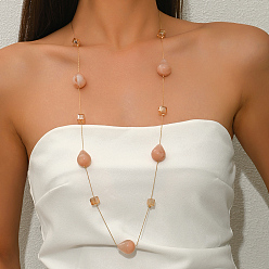 Pink Геометрические акриловые кубы-слезы и железные звенья цепи длинные ожерелья для женщин, золотые, розовые, 35.43 дюйм (90 см)