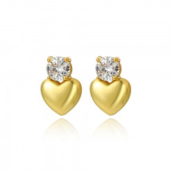 Золотой Серьги-гвоздики из цинкового сплава с кристаллами и стразами в форме сердца, золотые, 15x10 мм