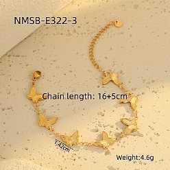 Бабочка 304 женские браслеты-цепочки со звеньями из нержавеющей стали, золотые, бабочка, 6-1/4 дюйм (16 см)