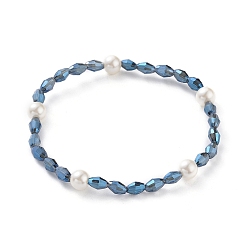 Prussian Blue (Jewelry Parties Factory Sale)Electroplate Glass Beads Stretch Bracelets, with Glass Pearl Round Beads, Prussian Blue, 2-1/8 inch~2-1/4 inch(5.5~5.8cm)