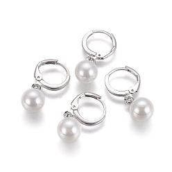 Платина Латунь Leverback серьги, с жемчугом из раковины , долговечный, платина, 25 мм , штифт: 0.8 мм