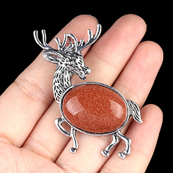 Камень с Пылевым Золотом Женские броши с оленями из синтетического золота и сплавов, античное серебро, 50x40 мм