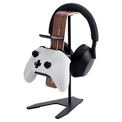 Schwarz Headset-Displayständer aus Aluminiumlegierung mit Holzstütze, Schwarz, 23.5x4.6x7.7 cm