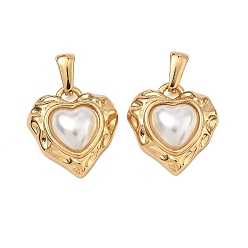 Золотой Кованые 304 подвески из нержавеющей стали и АБС-пластика с имитацией жемчуга, сердце прелести, золотые, 20x19x8 мм, отверстие : 5x3 мм