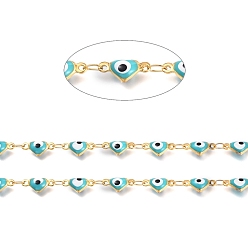 Темно-бирюзовый Эмалированные звенья ручной работы, с 304 фурнитурой из нержавеющей стали, пайки, Сердце с глаз, золотые, темные бирюзовый, Сердце ссылка: около 10.3x4.7x3.3 мм