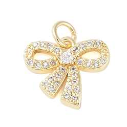 Настоящее золото 18K Покрытие стойки латунь микропаве прозрачные подвески из кубического циркония, с целью перехода в кольце, долговечный, без свинца и без кадмия, очарование бантом, реальный 18 k позолоченный, 13x15x2 мм, отверстие : 3 мм