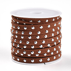 Седло Коричневый Шнуры из искусственной замши, с заклепкой из сплава серебра, для панк-рок ювелирных изделий, седло коричневый, 5x2.5 мм, около 5.46 ярдов (5 м) / рулон