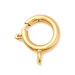 Настоящее золото 18K Латунная застежка пружинного кольца, стойки покрытие, без никеля , реальный 18 k позолоченный, 18.5x16x2.5 мм, отверстие : 2 мм