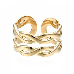 Golden 304 Stainless Steel Twist Wrap Open Cuff Ring, Chunky Hollow Ring for Women, Golden, US Size 6 3/4(17.1mm)