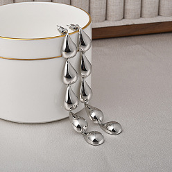 Платинированный Серьги-гвоздики из латуни для женщин в форме каплевидной формы, Реальная платина, 82x10 мм