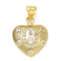 Clear Brass Pave Cubic Zirconia Pendants, Heart Charms, Lead Free & Cadmium Free, Long-Lasting Plated, Rack Plating, Real 18K Gold Plated, Clear, 18x15x6mm, Hole: 5x3.5mm