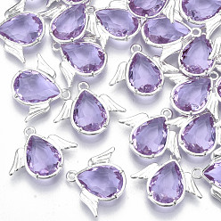 Лиловый Граненые подвески стекла, с элементами из экологически чистого сплава, без кадмия, без никеля и без свинца, ангел, серебряные, сирень, 18x22x4.5 мм, отверстие : 1.6 мм