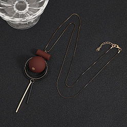 Темно-Красный Длинные ожерелья из латуни, пластика и акрила с круглым кулоном для женщин, золотые, темно-красный, 27.56 дюйм (70 см)