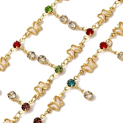 Настоящее золото 18K Латунные цепочки-бабочки, со стеклом, пайки, с катушкой, реальный 18 k позолоченный, 12.5x6x2 мм