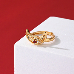 Красный Кольца для женщин с латунным паве из кубического циркония, луна, красные, внутренний диаметр: 17 мм