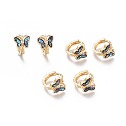 Золотой Серьги-кольца из латуни с микропаве из прозрачного кубического циркония, с натуральной раковиной ушка, долговечный, бабочка, золотые, 8x10x2.5 мм, штифты : 1 мм