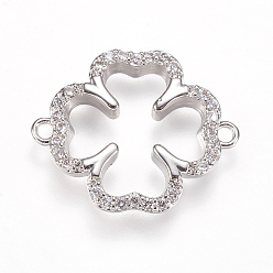 Платина Латунные микро проложить кубических ссылки циркония, клевер, прозрачные, платина, 18.2x15x2.5 мм, отверстие : 1 мм