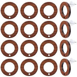 Светло-коричневый 30шт. серьги-гвоздики из орехового дерева, с 304 штифтами из нержавеющей стали и 40 пластиковыми ушными гайками, кольцо, загар, 18 мм, отверстие : 1.6 мм, штифты : 0.7 мм