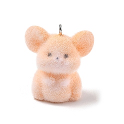 Mouse Кулоны из флокированной смолы, с железной платиной петлей, мышь, 27.5x25x17.5 мм, отверстие : 2 мм