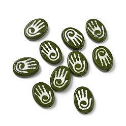 Цвет Оливы Выпечка окрашенные стеклянные бусины, Овальный с ладонь, с эмалью, оливковый, 19.5~20x14.5x5.5~6.5 мм, отверстие : 1.5 мм