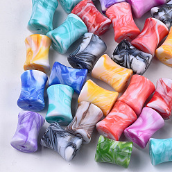 Mixed Color Acrylic Beads, Imitation Gemstone Style, Two Tone, Bamboo Joint, Mixed Color, 23x19mm, Hole: 3mm, about 77pcs/500g