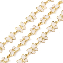 (404) Непрозрачное AB Кислое яблоко Латунные цепочки-бабочки, с эмалью, без кадмия, без никеля и без свинца, пайки, с катушкой, золотые, цветочный белый, 11.5x6x1 мм, около 32.81 футов (10 м) / рулон