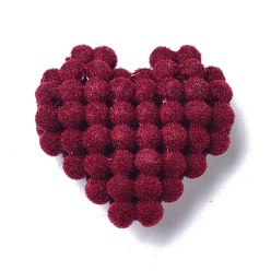 Dark Red Flocky Resin Woven Beads, Heart, Dark Red, 30x31x11mm