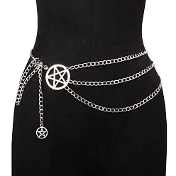 Платина Сплав пентаграммы с алюминием 3 слоистая талия живот цепи для женщин, платина, 1000 мм
