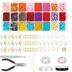 Разноцветный Наборы для изготовления ювелирных изделий своими руками, в том числе бусины из натуральных драгоценных камней, Бисер из стекла , железная фурнитура, Карабин-лобстер из цинкового сплава, Латунные крючки для сережек, медная проволока и эластичная кристаллическая нить, красочный, 6x1.8 мм, отверстие : 0.6 мм, 6 цветов, 400 шт / цвет, 2400 шт / комплект