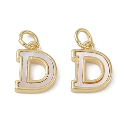 Real 18K Gold Plated Brass Pave Shell Letter D Charms, Real 18K Gold Plated, 12x9.5x2mm, Hole: 3mm