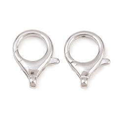Real Platinum Plated Brass Lobster Claw Clasps, Real Platinum Plated, 16.5x12.5x3.5mm, Hole: 1.5mm