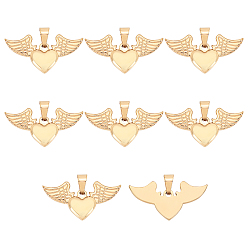 Golden 304 Stainless Steel Pendants,  Heart with Wing, Golden, 20x40x3mm, Hole: 9x5mm, 8pcs/box