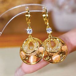 Цитрин Болтаться серьги сплава горный хрусталь, плоско-круглые, со стеклом, золотые, цитрин, 45 мм