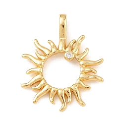 Настоящее золото 18K Латунные микро проложить кубического циркония подвески, солнечные чары, реальный 18 k позолоченный, 22x17.5x3.5 мм, отверстие : 3x2 мм