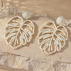 Белый Серьги-гвоздики из железной рафии, лист, золотой свет, с 316 штифтов из нержавеющей стали, белые, 70x45 мм