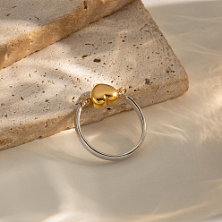 Golden & Stainless Steel Color 304 Stainless Steel Finger Rings for Women, Heart, Golden & Stainless Steel Color, 7.7mm, US Size 8 1/2(18.5mm)