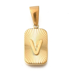 Letter V 304 подвески из нержавеющей стали, прямоугольник с подвеской в виде буквы, реальный 18 k позолоченный, Буква V, 22x12.5x4 мм, отверстие : 8x4 мм