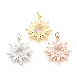 Mixed Color Brass Micro Pave Clear Cubic Zirconia Solar Eclipse Pendants, Long-Lasting Plated, with Jump Rings & White Enamel, Sun, Mixed Color, 23.5x21.5x2mm, Hole: 3mm