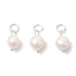 Серебро Подвески из натурального культивированного пресноводного жемчуга с двух сторон полированные, с открытыми пружинными кольцами из нержавеющей стали 304, кремово-белые, серебряные, 12x7 мм, отверстие : 3 мм