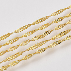 Золотой Сингапурские паяные латунные покрытые железом цепи, цепи водных волн, с катушкой, золотые, 2x1.2x0.3 мм, около 328.08 футов (100 м) / рулон