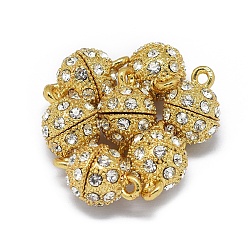 Настоящее золото 18K Магнитные застежки из металлического сплава с петлями, сильный магнит n 45, со стразами классом a , долговечный, круглые, реальный 18 k позолоченный, 15~16x10~11 мм, отверстие : 1.6 мм