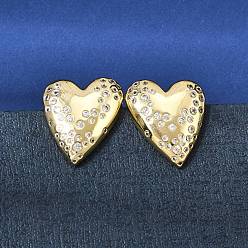 Золотой Серьги-гвоздики из латуни с прозрачными кубическими циркониями ко Дню святого Валентина для женщин, сердце, золотые, 19x16 мм