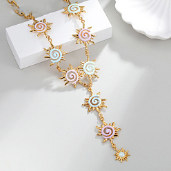 Настоящее золото 18K Богемные 304 ожерелья из нержавеющей стали с разноцветной эмалью в виде подсолнухов для женщин, реальный 18 k позолоченный, 17.91 дюйм (45.5 см)