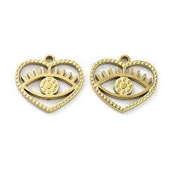 Настоящее золото 18K Ионное покрытие (ip) 316l подвески из хирургической нержавеющей стали, без никеля , сердце с очарованием глаз, реальный 18 k позолоченный, 13.5x15x1.5 мм, отверстие : 1.5 мм