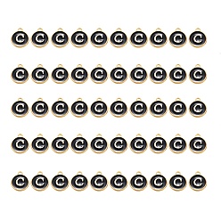 Letter C Golden Plated Alloy Enamel Charms, Enamelled Sequins, Flat Round, Black, Letter.C, 14x12x2mm, Hole: 1.5mm, 50pcs/Box
