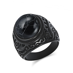 Синтетическая Бирюза 304 Кольца для мужчин из нержавеющей стали с синтетической бирюзой, овальные, чёрные, размер США 11 (20.6 мм)