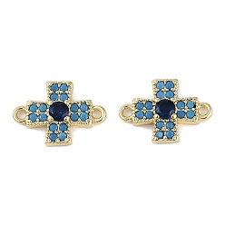 Настоящее золото 18K Подвески-коннекторы из латуни с синим кубическим цирконием, без кадмия, без никеля и без свинца, перекрестные ссылки, реальный 18 k позолоченный, 13.5x9.5x3 мм, отверстие : 1.2 мм