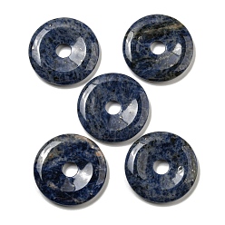 Sodalite Natural Sodalite Pendants, Donut/Pi Disc Charms, 50x6.5~7.5mm, Hole: 10mm