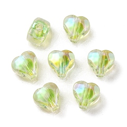 Green Yellow UV Plating Rainbow Iridescent Acrylic Beads, Two Tone Bead in Bead, Heart, Green Yellow, 11x11.5x8mm, Hole: 3mm