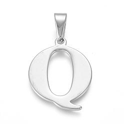 Letter Q Не тускнеющие 304 подвески из нержавеющей стали, цвет нержавеющей стали, Начальная letter.q, 30x23x1.5 мм, отверстие : 5x8 мм